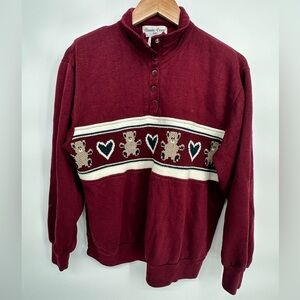 Vintage Burgundy Teddy Bear Sweater 90s Ugly Holiday Size Large Cottagecore